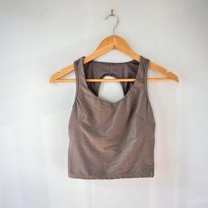 Move Theology Textured Sleeveless Brown Sports Bra Crop Athleisure Workout Top